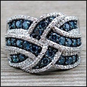 925 BLUE SAPPHIRE BRIDAL ENGAGEMENT WEDDING RING SA8 SIZE 8c